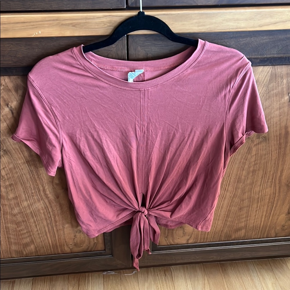 Lululemon Athletica Pink/Orange Crop Tie-Front T-Shirt